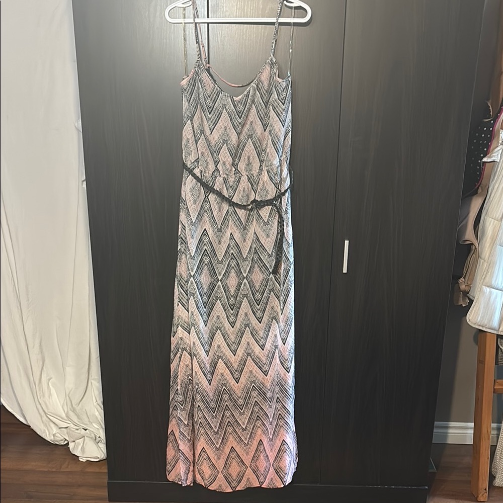 Maurices Gray and Tan Maxi Sundress Spaghetti Strap